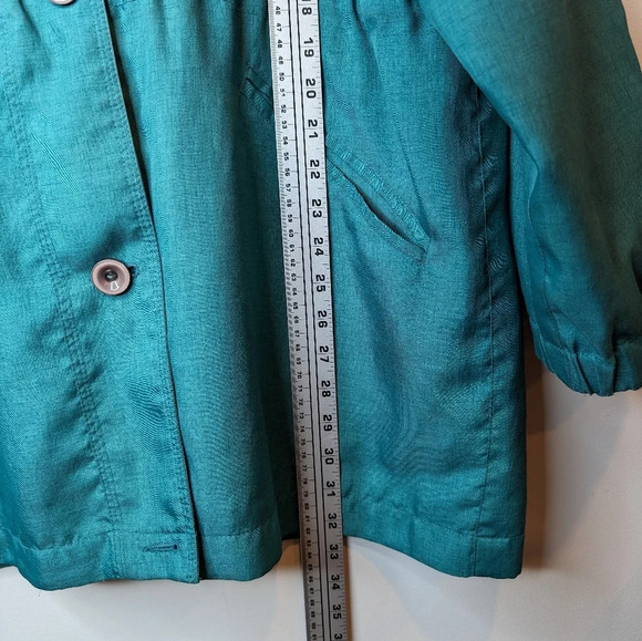 Nuage Vintage Teal Green Cream Hooded Wind  Breaker Coat Jacket Women Large - Picture 10 of 11